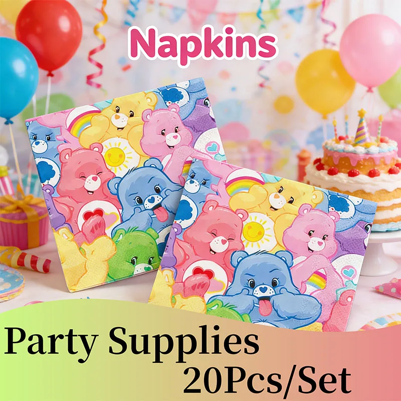 Care Bears Themen-Papierservietten Geschenke Dekoration für Funshine Grumpy Love-a-lot Cheer Bear Mädchen Jungen Geburtstagsparty Zubehör Set