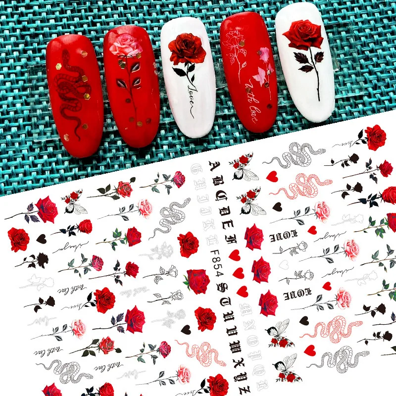 Vibrant Butterfly & Rose Pattern Valentine's Nail Art Stickers
