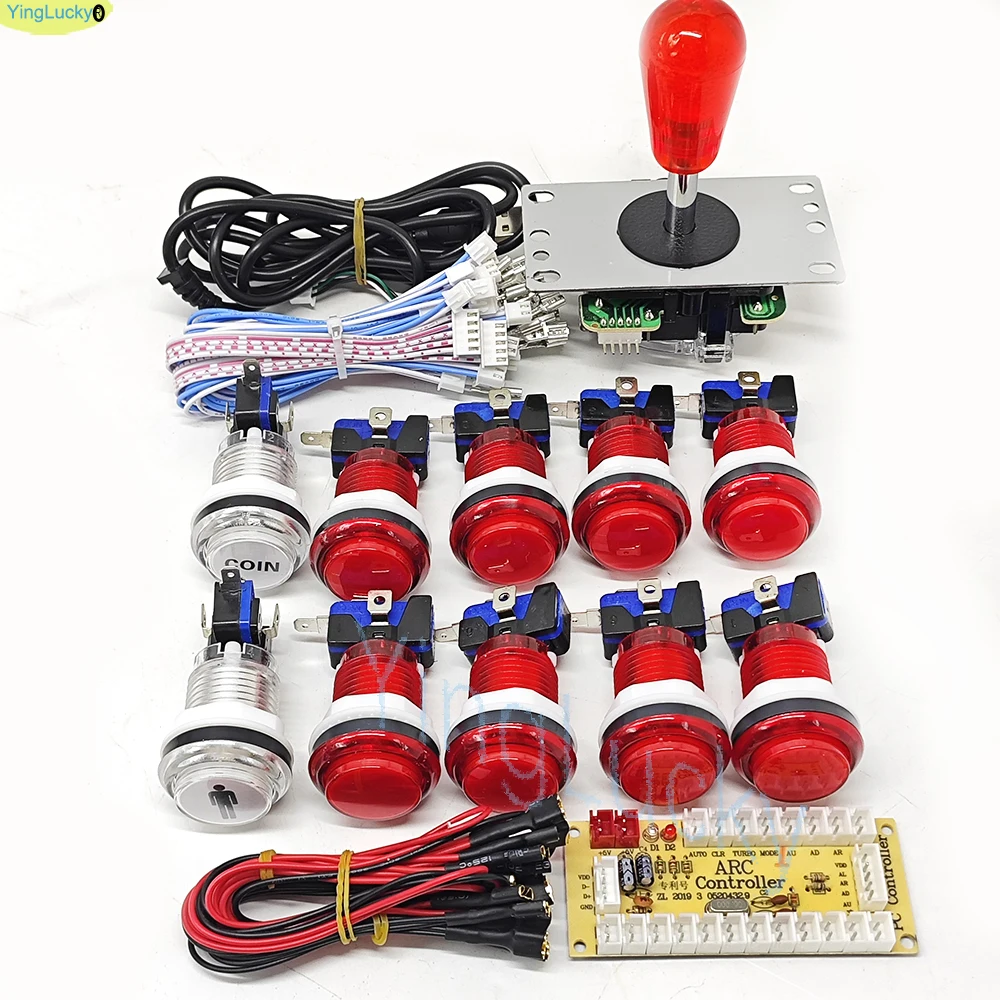 Dual Player DIY Arcade Game Kit with LED Push Buttons and American-Style Joystick