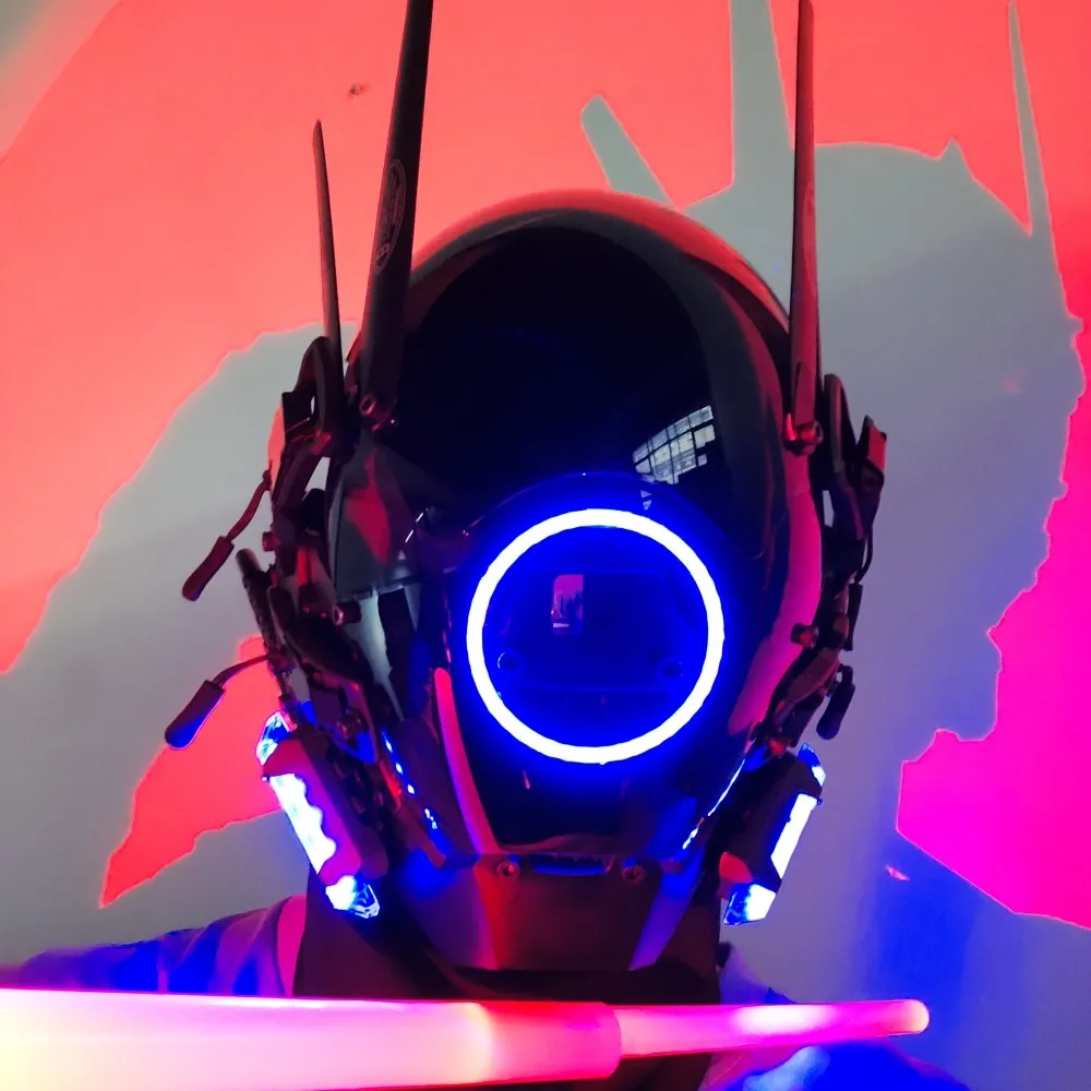사이버 펑크 마스크 역할 놀이 장난감 미래 기술 멋진 LED 헬멧, 기계 스타일 바 댄스 할로윈 파티 선물
