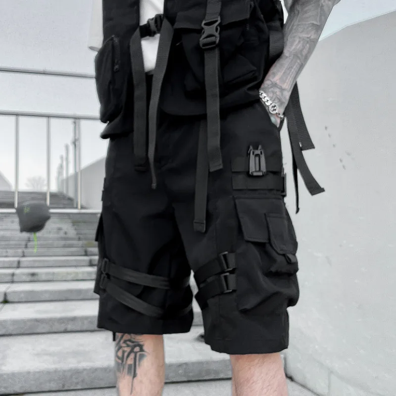 Men Tactical Cargo Shorts Summer Fashion Functional Multi Pockets Shorts Techwear Hip Hop Streetwear Knee Length Pants