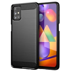 Luxury Matte Shockproof Silicone Case with Soft Carbon Fiber Design for Galaxy M31S (Black)