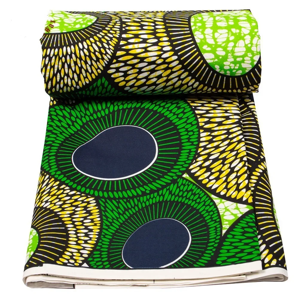 Ankara African green printed geometric batik fabric Wax Dress Sewing Tissu Craft DIY Textile Material For Wedding 6Yards