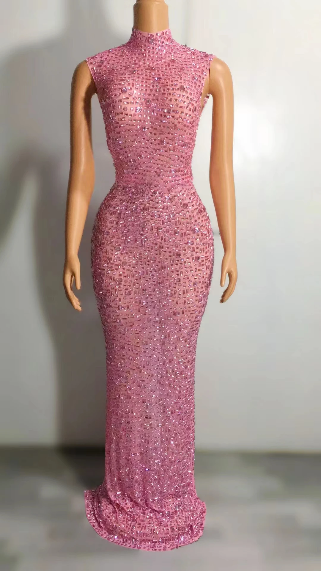 Full Body Rhinestone Wrapped Sexy Split LongSkirt Cocktail Party High-End PerformanceClothes Host Show  A049