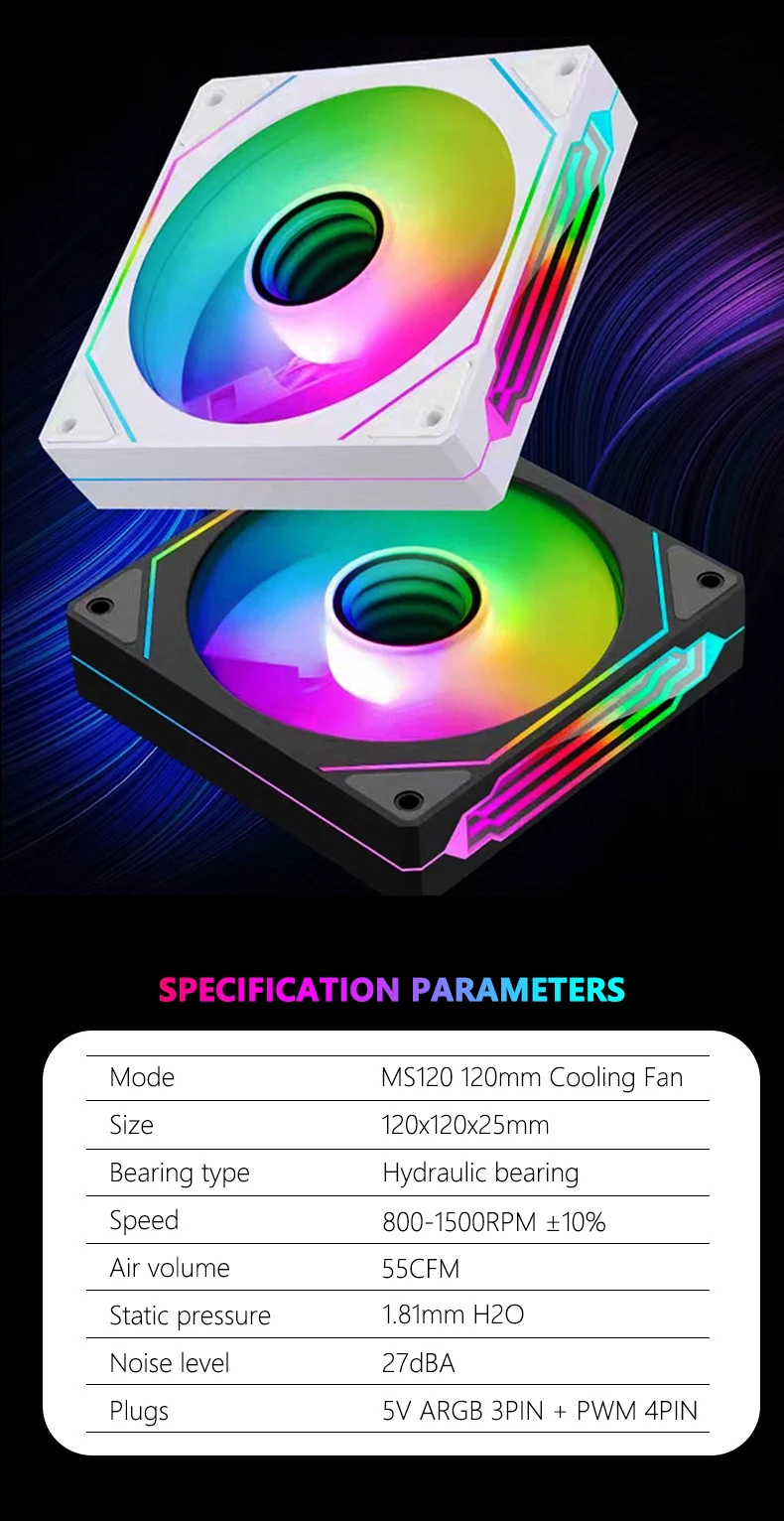 Espelho Infinito, Silencioso, 12cm, Ventiladores RGB para