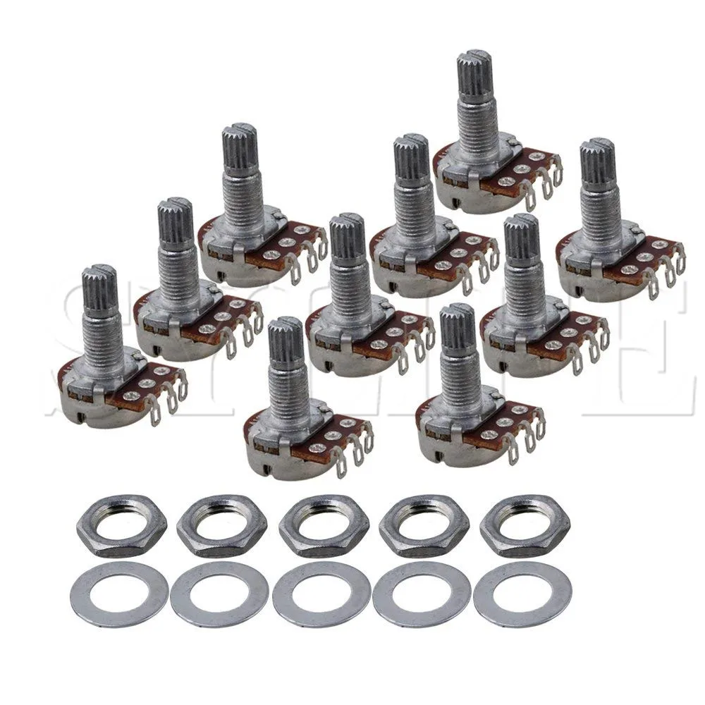 

Handy Slivery Guitar Potentiometer A100K Coarse Knurling Split Shaft Pack of 10