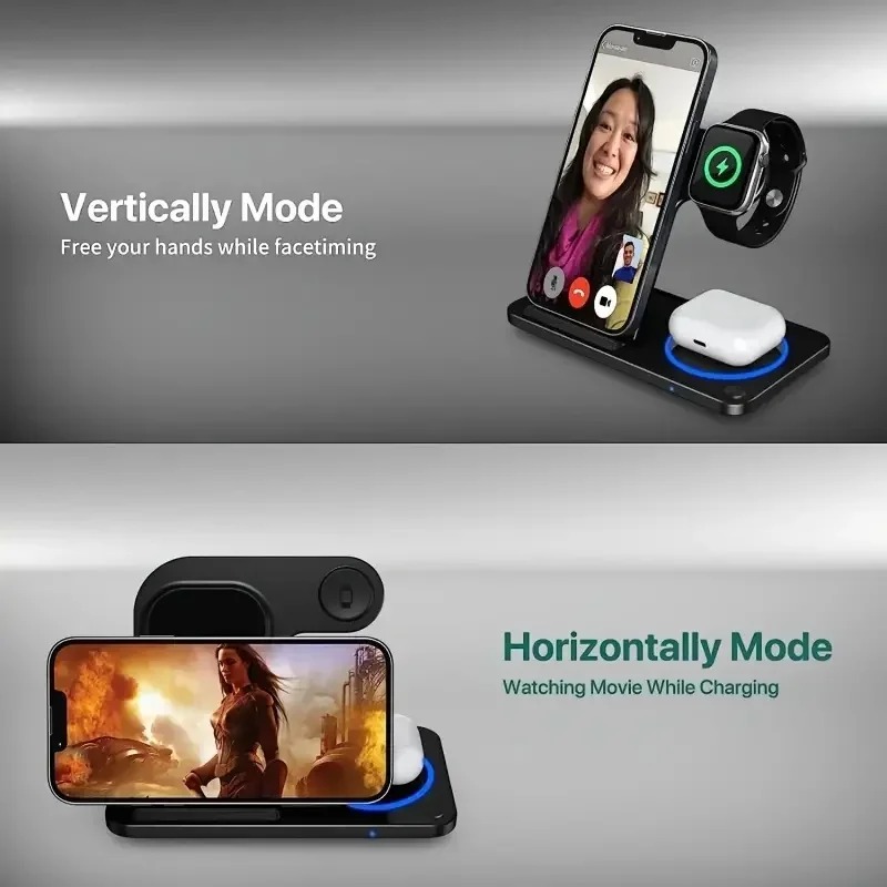 30W Foldable Wireless Charger Stand Pad Night Light Fast Charging Station For iPhone 15 14 13 12 11 X 8 Apple Watch 8 7 AirPods