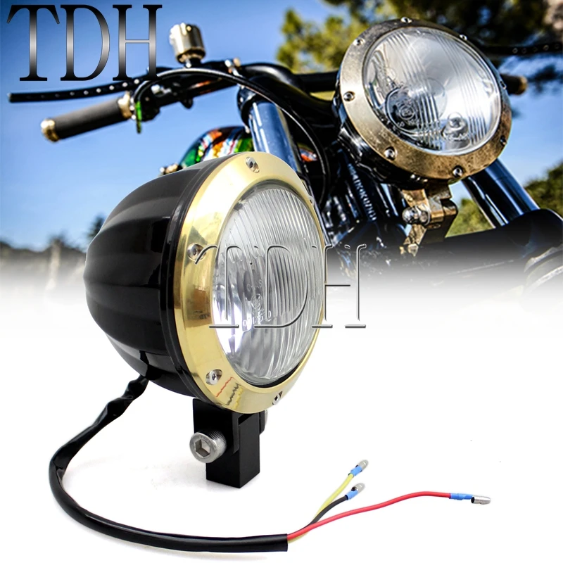 Black Brass Motorcycle Classic Vintage Headlight H4 12V 55/60W HI/LO