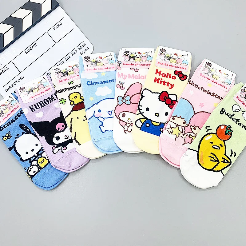 

Mymelody Lady's Socks Kuromi Cinnamoroll Kawaii Sanrio Hellokitty Pochacco Cartoon Cute Style Female Korean Short Socks