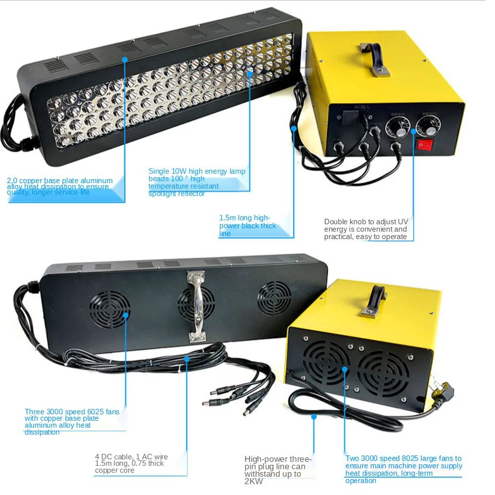 Adjustable LED brightness UV curing lamp 395nm 365nm high intensity 8000W light effect UV lamp LED ink glue varnish curing