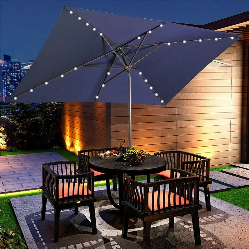 

6.5 x 10 FT Rectangular Patio Umbrella with LED Lights, Tilt Aluminum Pole and Crank Handle