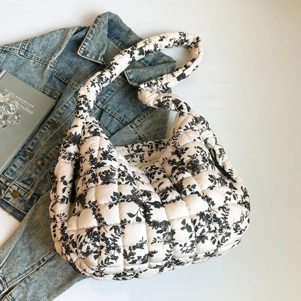 Quilted Puffer Bubble Tote Bag for Women with Zipper