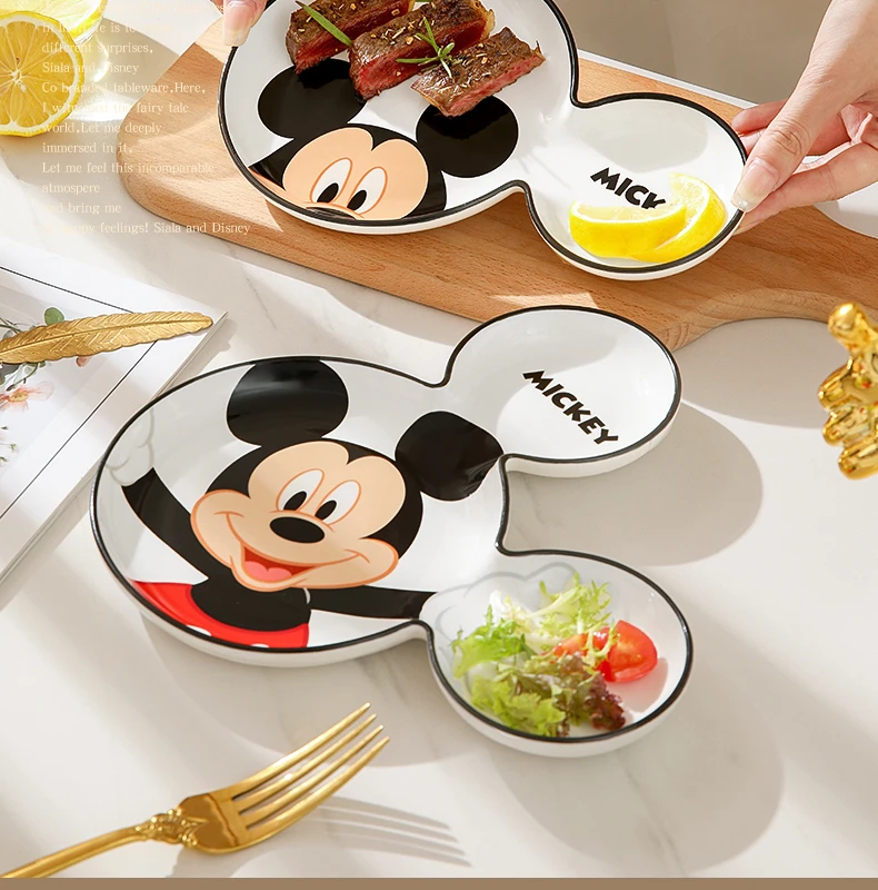 Disney Mickey Mouse Cartoon Cute Dinner Plate Home Breakfast Ceramics Creative Grid Plate Child Tableware