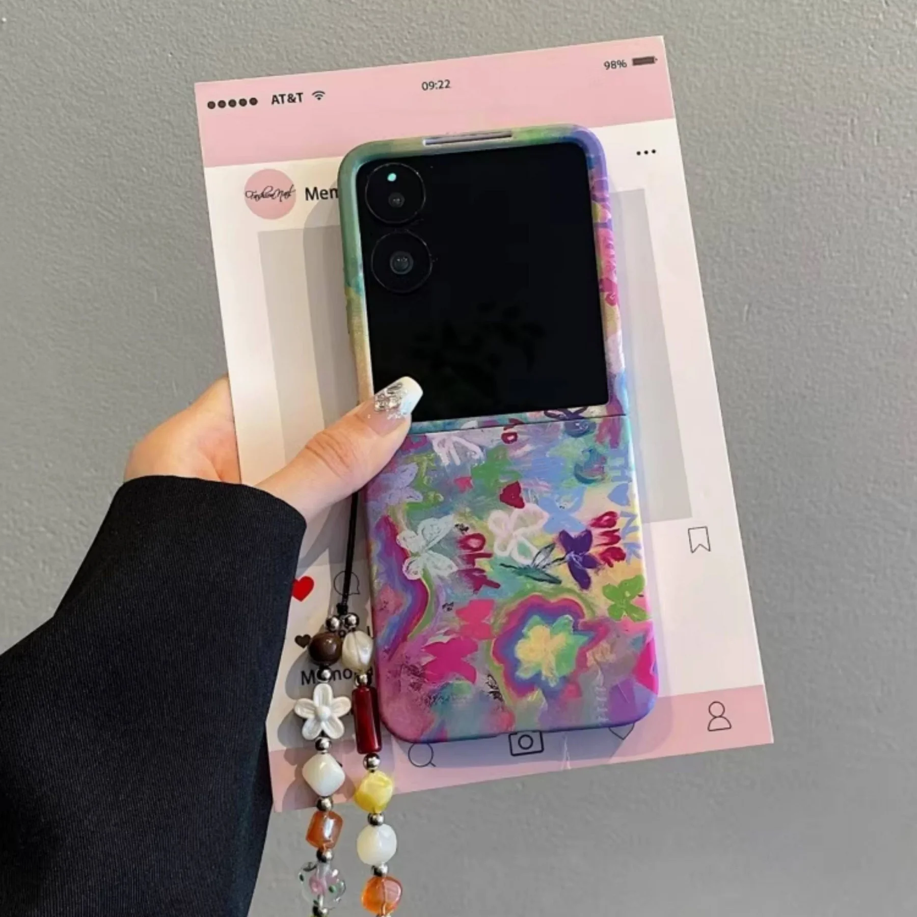 Charming Butterfly Oil Painting Phone Case with Floral Chain Design