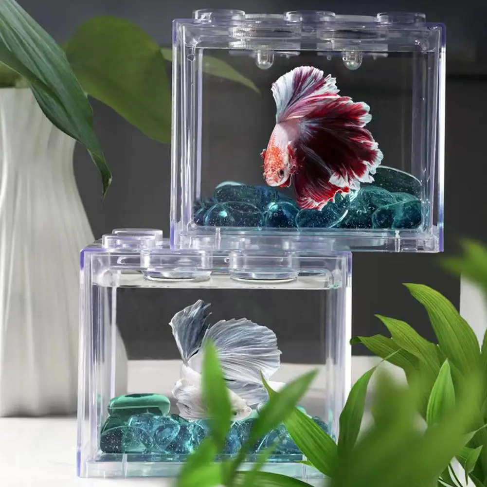 High-transparency Fish Tank Small Ecological Home Creative Fish Fighting Transparent Ornamental Tank Building Block Reptile fish aquarium