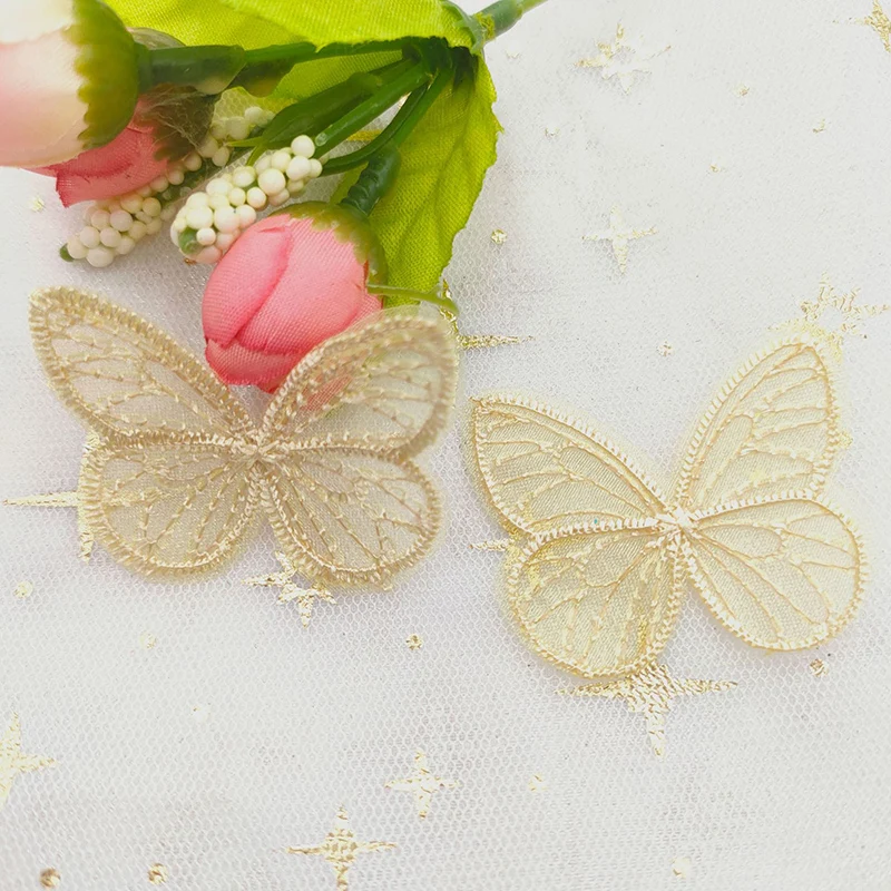 10 teile/los bestickte Tüll Mesh Schmetterling Stoff Patches Applikationen zum Nähen liefert DIY Haars pange Hochzeits kleid Zubehör – Detail 7