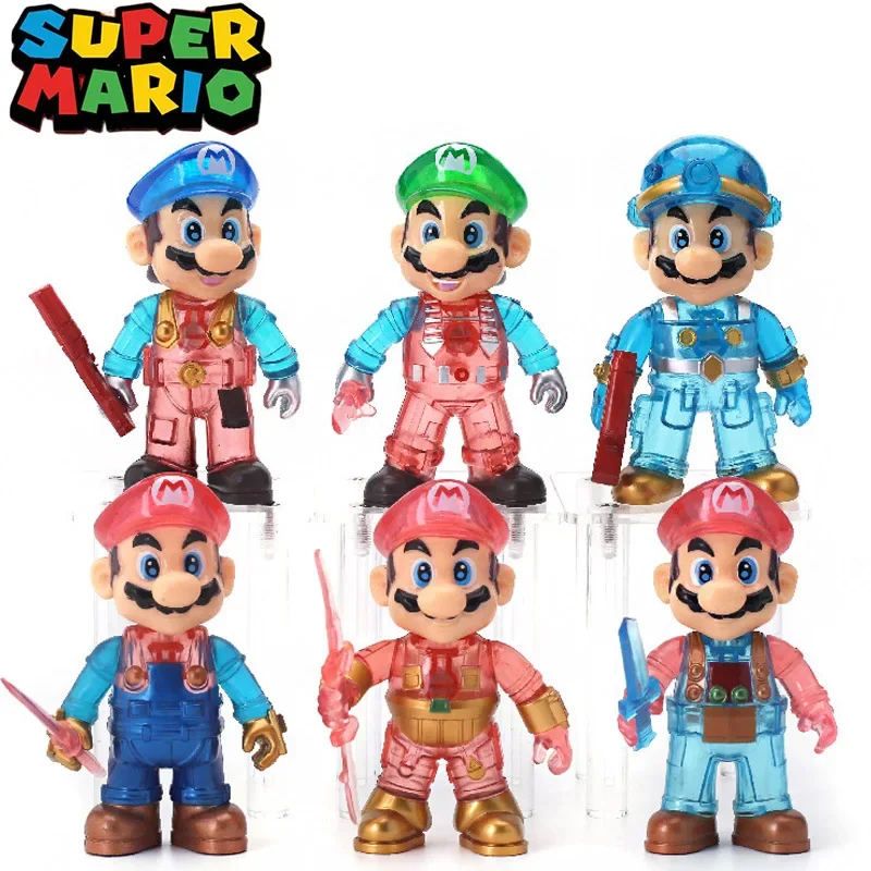 6Pcs Super Mario Bros Luigi Luminoso Mini Home Decor Action Figure Cake Topper Decorazione Torta Di Compleanno Fai Da Te Per La Festa Festeggia