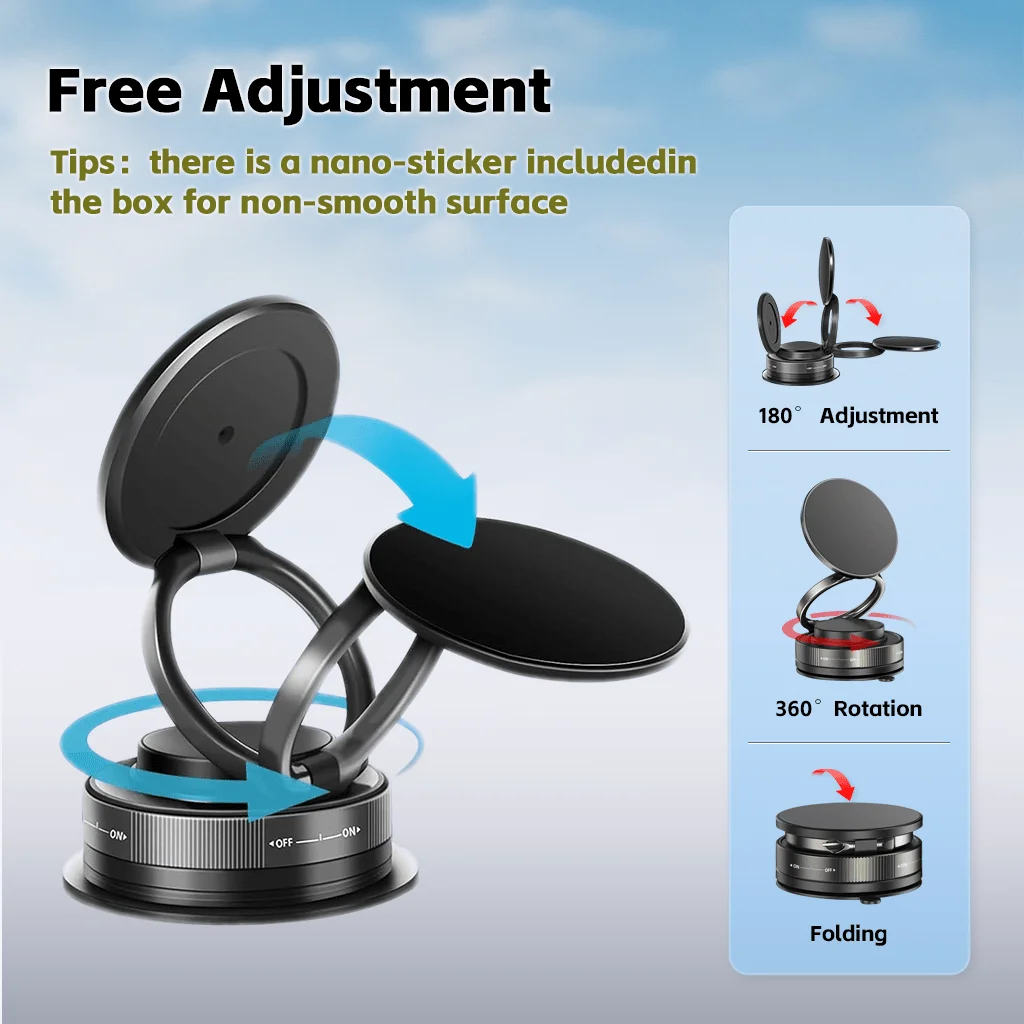 Shockproof 2nd-Generation Foldable Telescopic Magnetic Phone Stand Holder Upgraded Strong Magnetic Support Multi-Angle Adjustable Viewing Portable Space-Saving Travel Design Stable Anti-Slip Base For Car Dashboard Office Desk Home Countertop Kitchen Table