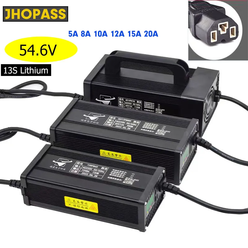 

54.6V 20A 15A 12A 10A 8A 5A 13S Lithium Li-on battery charger power supply smart AC180v-240v 48.1V ebike electronic aluminium