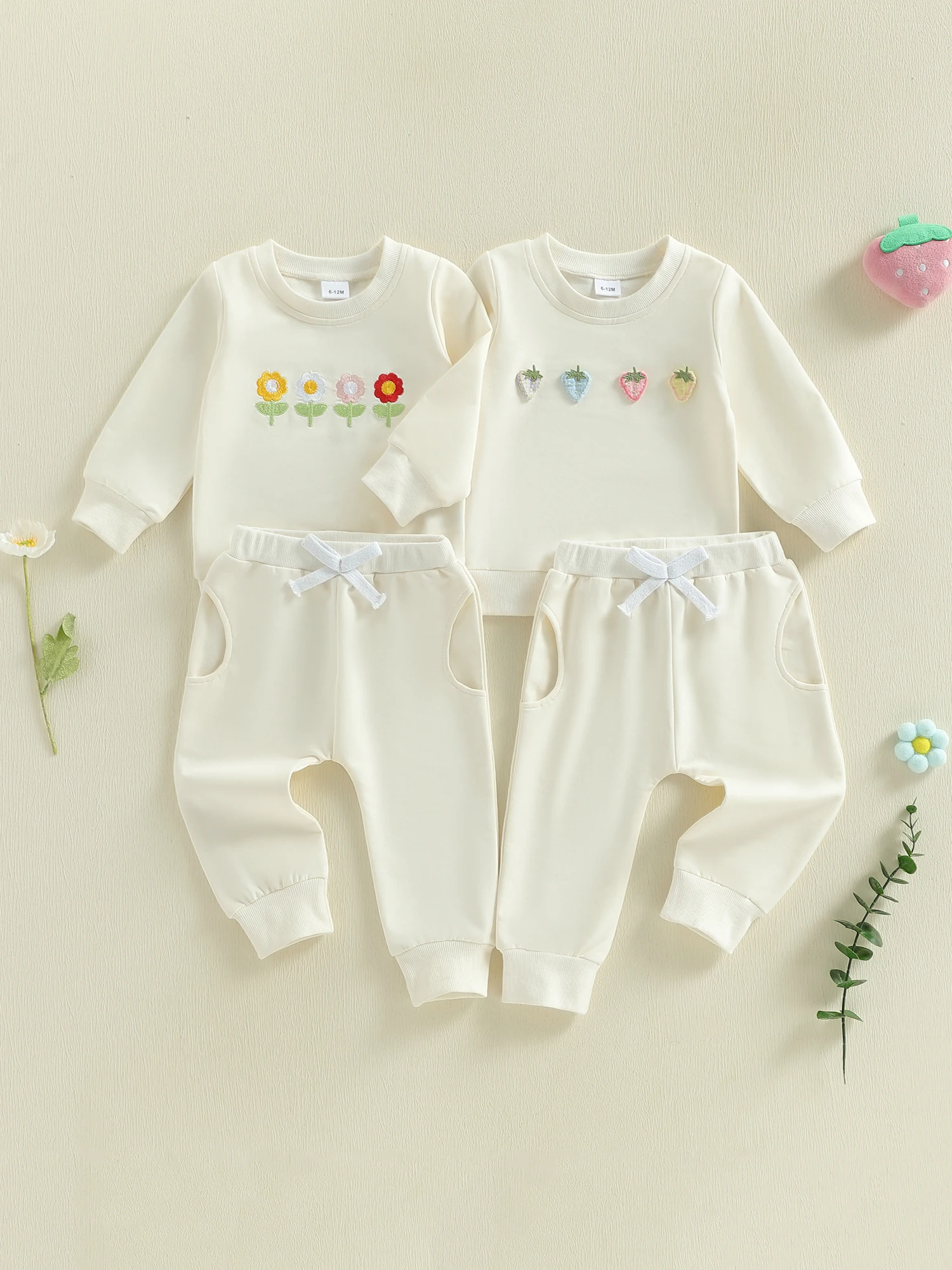 Adorable Toddler Girl Spring Ensemble Floral Embroidered Long Sleeve Top Stretchy Waistband Pants for a Stylish Look