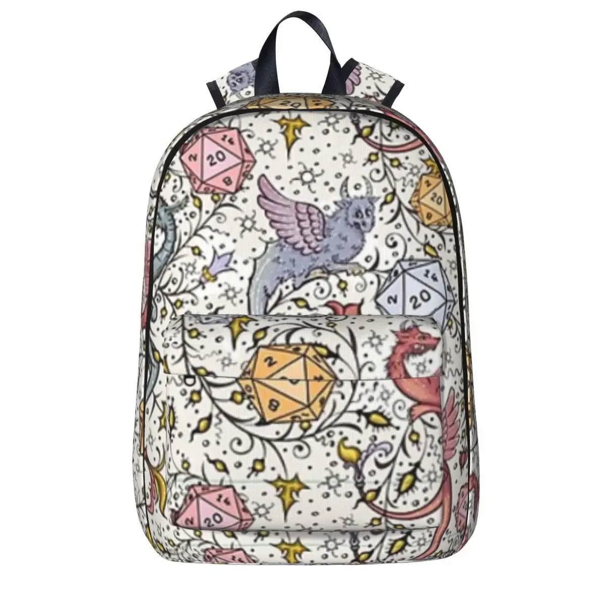 

Medieval Dragon And D20 Dice, Dnd Pattern, Floral Woman Backpacks Boys Girls Bookbag Casual Children School Bags Laptop Rucksack