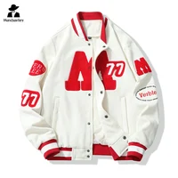High Street Baseball Jacket Couple's Trendy Brand Towel Embroidered Letter Motorcycle Coat New Autumn Retro Loose Men's Jacket