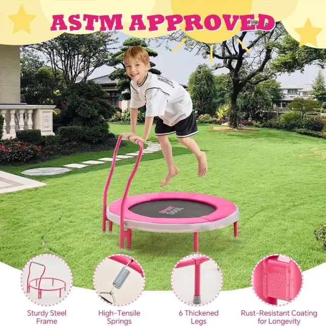 Mini Trampoline for Kids 3-6 with Foam Handle, 3ft Indoor Toddler Trampoline, No-Gap Cover