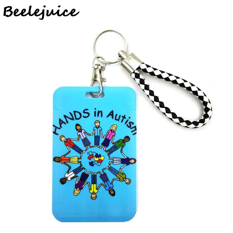 

Autism pattern people hand Wristlet Keychain Lanyards Id Badge Holder ID Card Phone Badge Holder Key Strap Webbings Ribbons