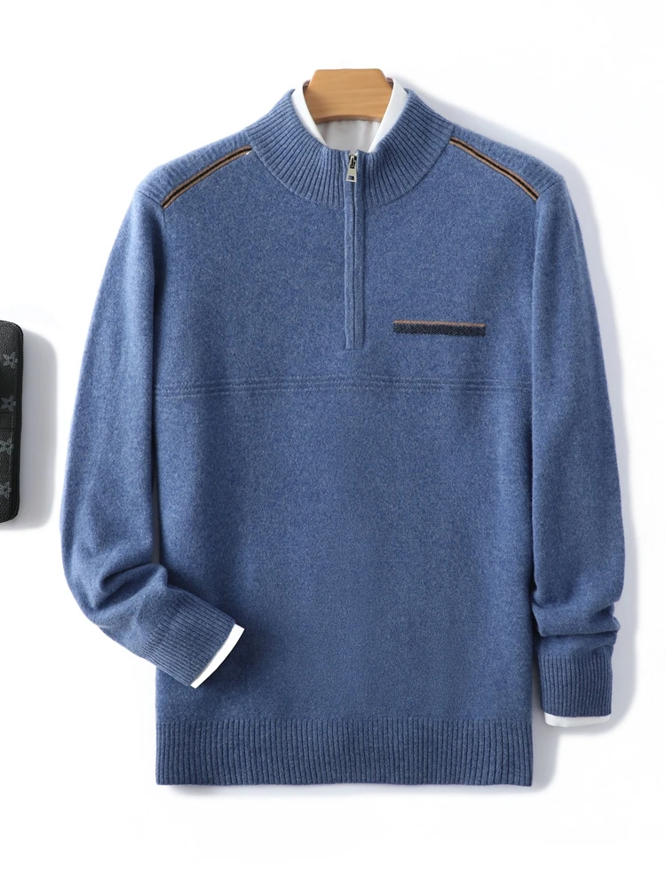 ANGEL 100% Merino Wool Men's Knitwear Sweater Mock Neck Zipper Pullovers Autumn Winter Smart Casual Cashmere Soft Male Clothes 5