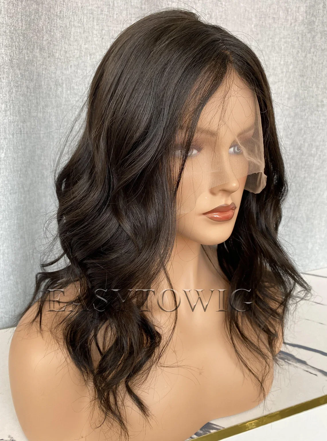 Black Soft Long 18" Natural Body Wave 5x5 Silk Base Jewish Human Hair Wig With Baby Hair HD Lace European Preplucked