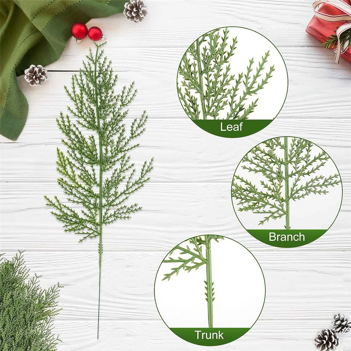 40 Pcs Artificial Cedar Sprigs Faux Cedar Spray Branches Cypress Stems Pine Picks Plastic Greenery Christmas DIY
