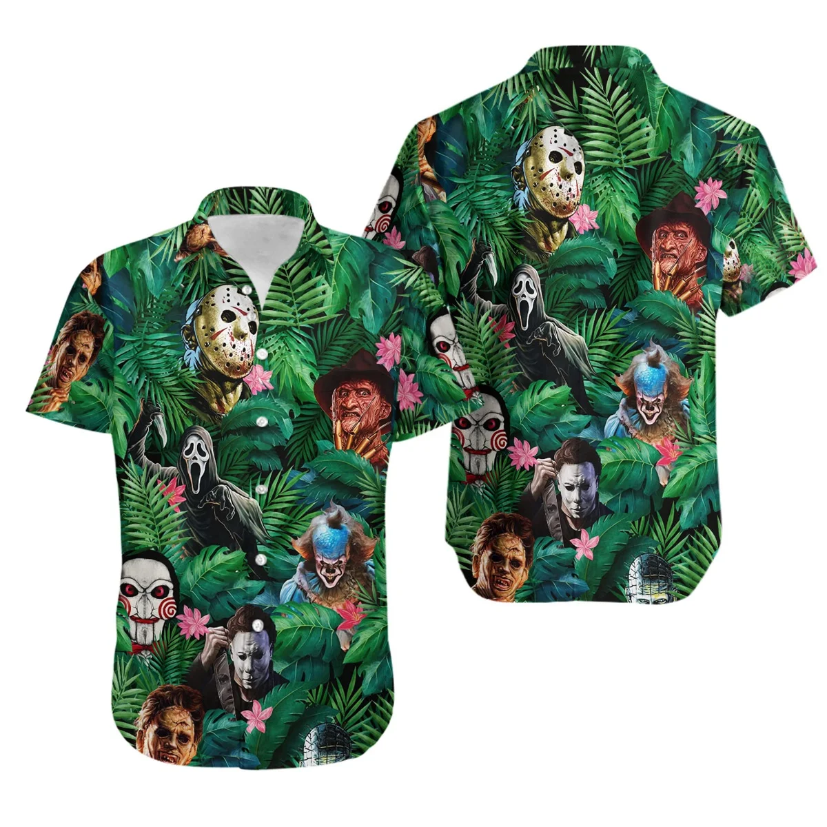 Hawaiian Men's Shirt Horror Killer Short Sleeve Cuban Shirt 3D Printed Summer Holiday Button Up Tops for Men and Women