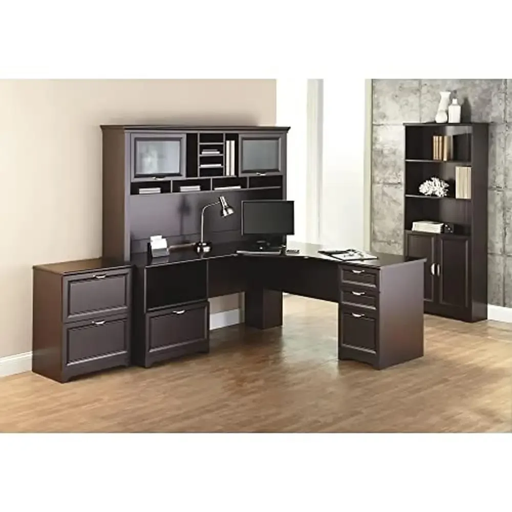 L-Shaped Corner Desk with 4 Drawers and Cord Management Espresso Finish & Alloy Steel Base 3