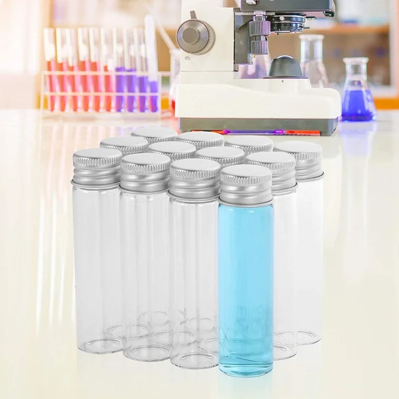 15ml /20ml Glass Vials with Screw Caps and Plastic Stoppers, Small Clear Liquid Sample Vial, Leak-Proof Vial, 12PCS