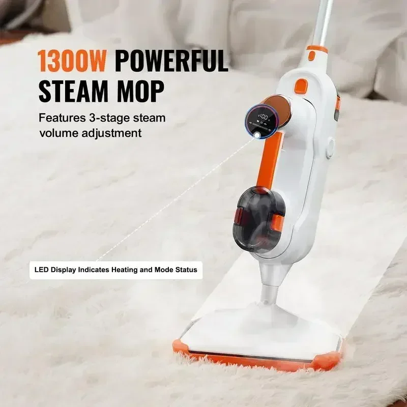 VEVOR Steam Mop Sweeper, 8-in-1 Hard Wood Floor Cleaner with 7 Replaceable Brush Heads,with 2 pcs Machine Washable Pads 3