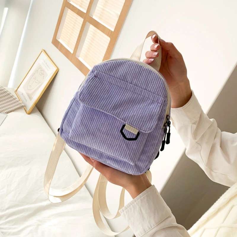 

Women Mini Backpack Solid Color Corduroy Small Backpacks Simple Casual Student Bookbags Traveling Backpacks Mochilas