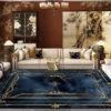 Light Luxury Dark Blue Marble Carpet Living Room Decoration Sofa Coffee Table Area Rugs Non-slip Home Bedroom Washable Floor Mat 1