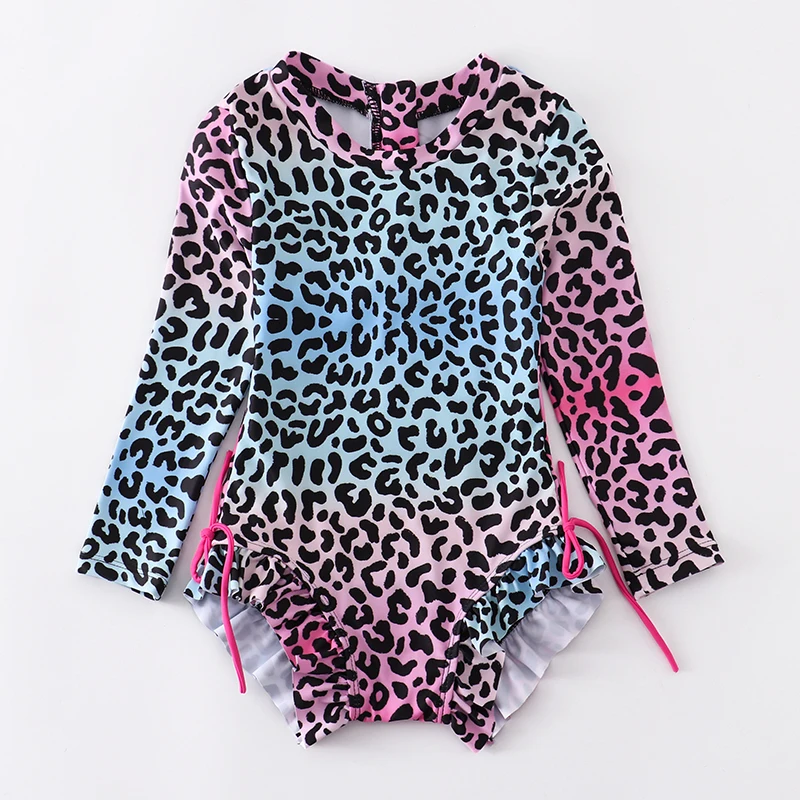 Girlymax 2 Pieces Summer Baby Girls Children Clothes Swimsuit Boutique Set Ruffles Rainbow Leopard newborn clothes set