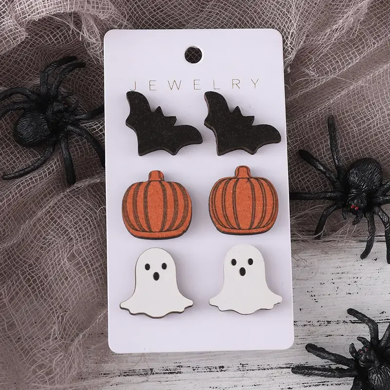 3 Pairs Halloween Vintage Bat Pumpkin Earring set for Women Personality Funny Ear Party Jewelry Gifts