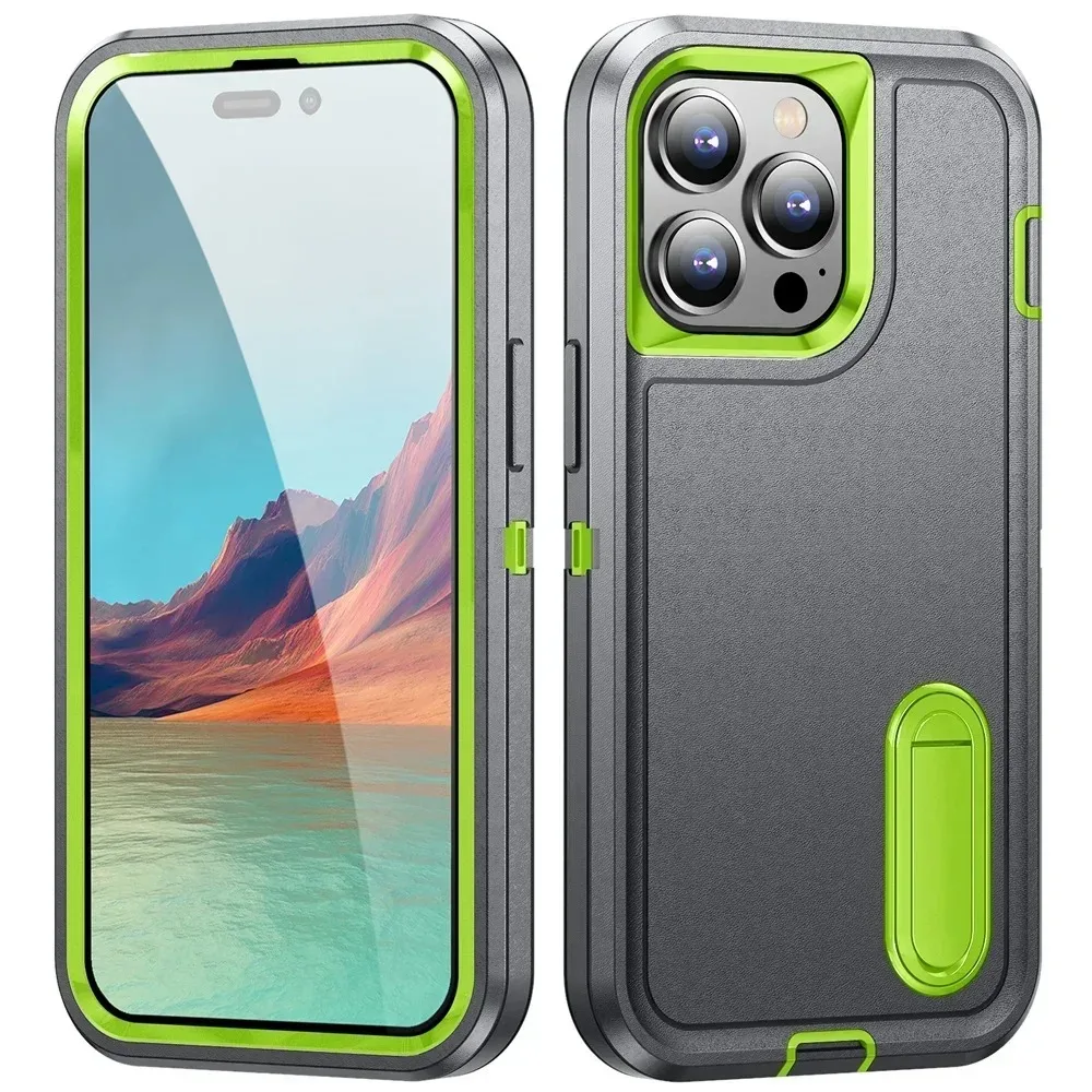 Premium Rugged 3-in-1 Armor Bracket Case - Military Grade Shockproof TPU Protective Cover