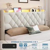 Queen Size Bed Frame with 4 Drawers & Storage Headboard, Upholstered Platform Bed with LED Lights & Charging Station, Beige 4