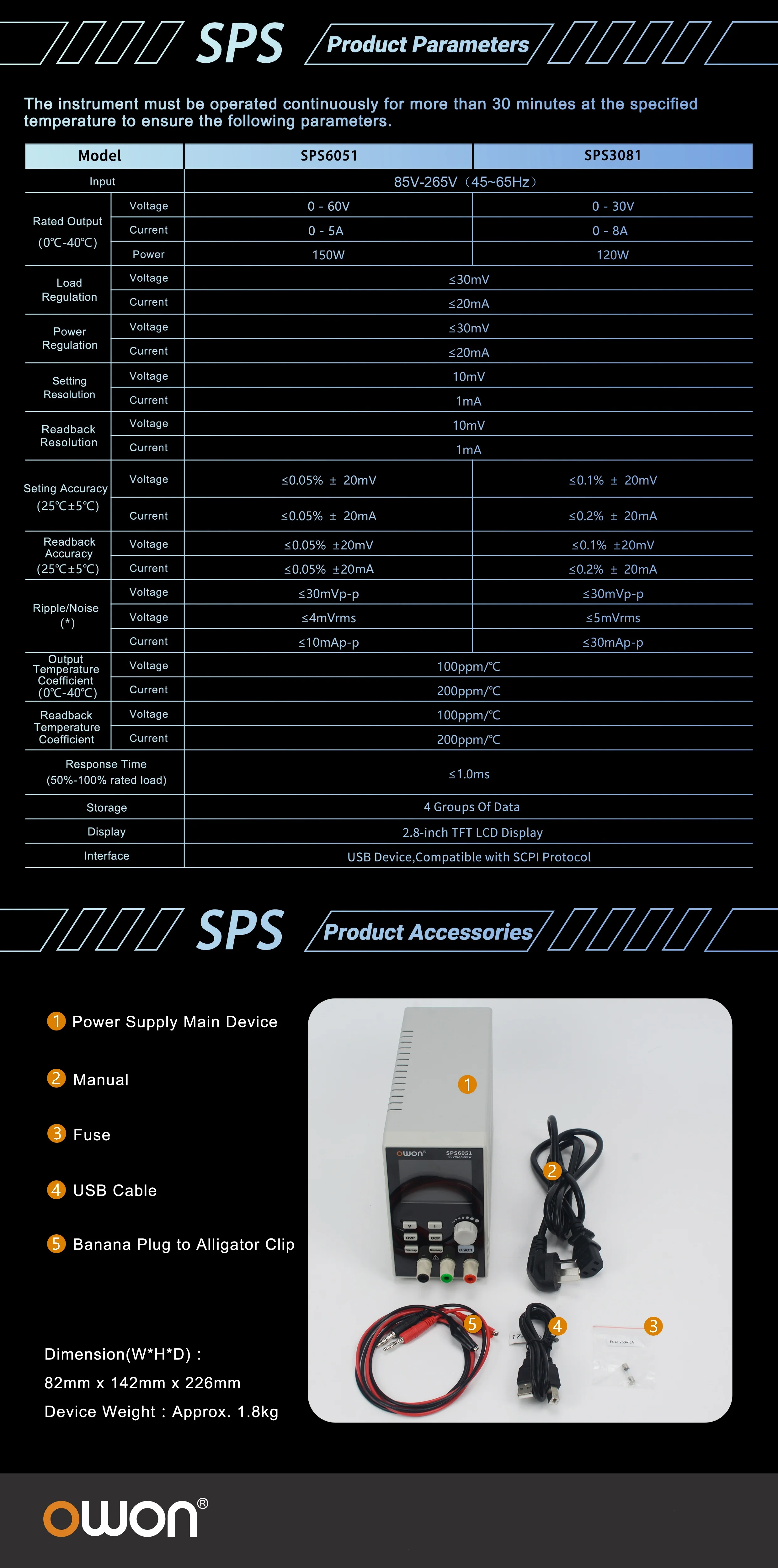 SPS3081 SPS6051 Silent Fanless Series Programmable Linear DC Power Supply Digita