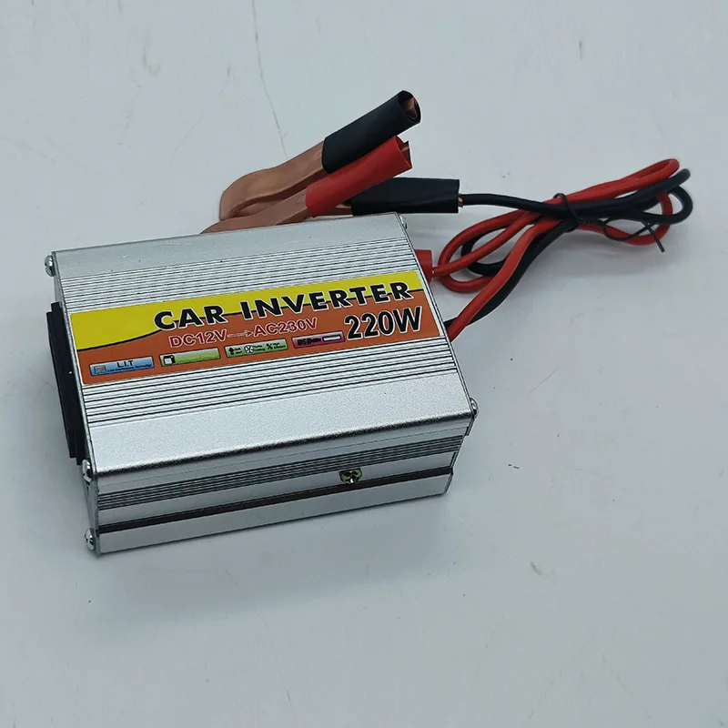 220W Power Inverter Car Mounted Solar Inverter USB Voltage Transformer Portable DC 12V To AC 220V Conversion USB Battery Clip