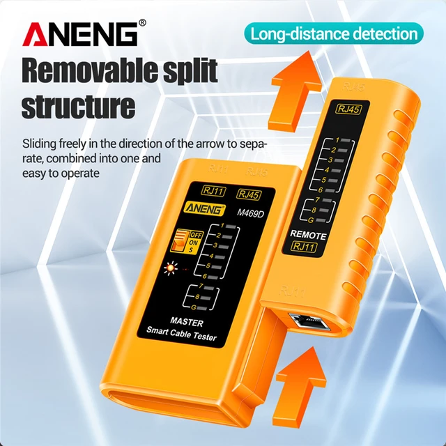 ANENG M469D Network Cable Tester Pairing Instrument for RJ11 RJ45 Telephone  Lines with Indicator, On-off Checking/ Shielded Network Cable/  Long-distance Testing 