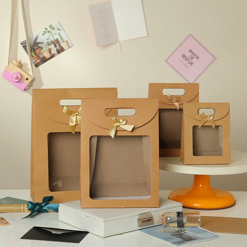 10pcs Kraft Paper Bags For Wedding Birthday Transparent Window