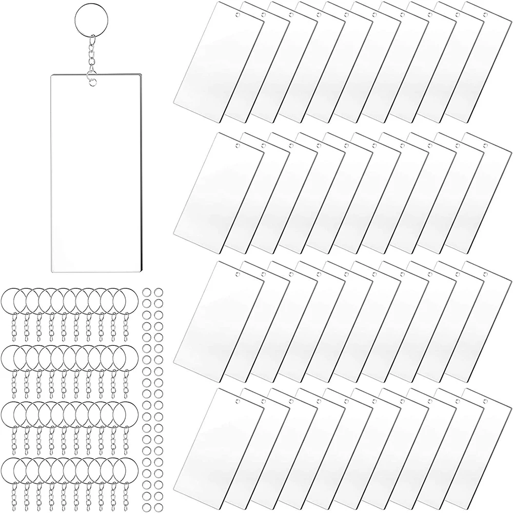

90Pcs Transparent Acrylic KeyChain Blank Charms Key Chains Jump Ring for DIY Craft Ornament Engrave Painting
