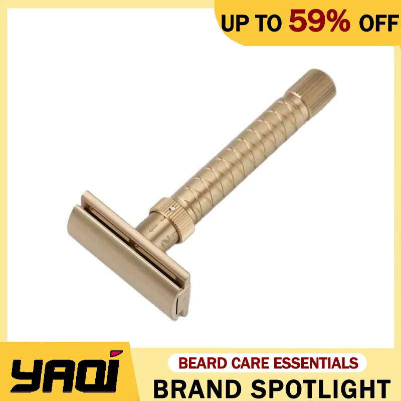 야치 100% 황동 재질 조절 가능한 최종 컷 - 황동 V2 안전 면도기 (핸들 길이 90mm, 직경 12mm)