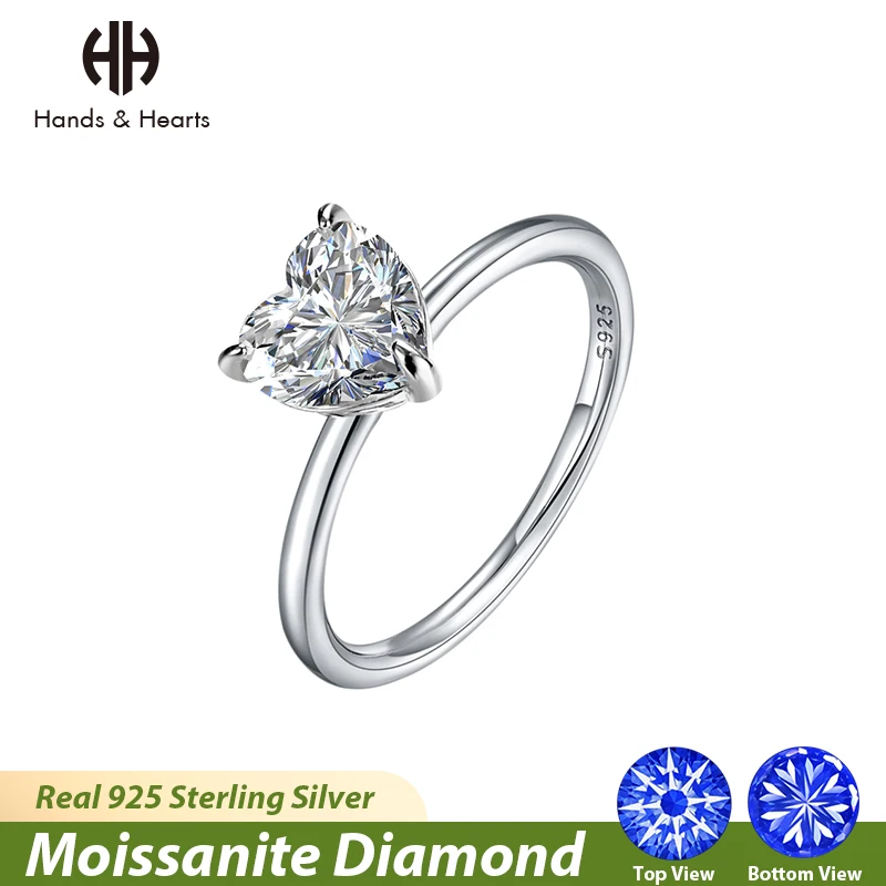 

H & H 925 Sterling Silver Heart Engagement Rings for Women Moissanite Diamonds with GRA Certificate Eternity Band Fine Jewelry