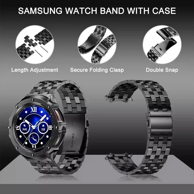 Sleek Stainless Steel Watch Band and Protective Case Bracelet Accessories