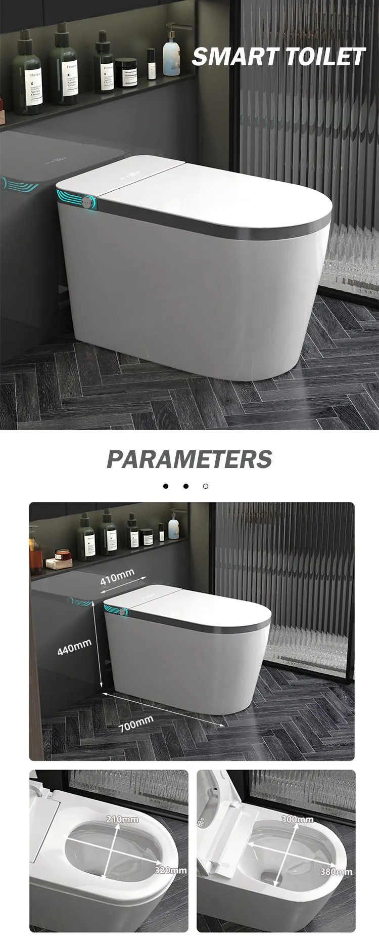 Description Picture 3 of itemYYHC Automatic Sanitary Ware Items Ceramic Toilet Bowl Black Bathroom Wc Intelligent Smart Bidet Toilet
